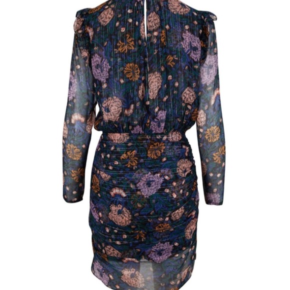 NWT VERONICA BEARD US 12 Peppa Floral Metallic Black Silk Chiffon Mini Dress - Picture 6 of 7